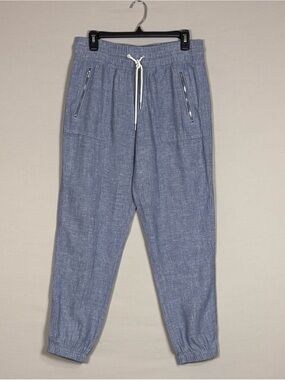Athleta Cabo Linen Jogger Pants Blue Chambray Drawstring Size 8